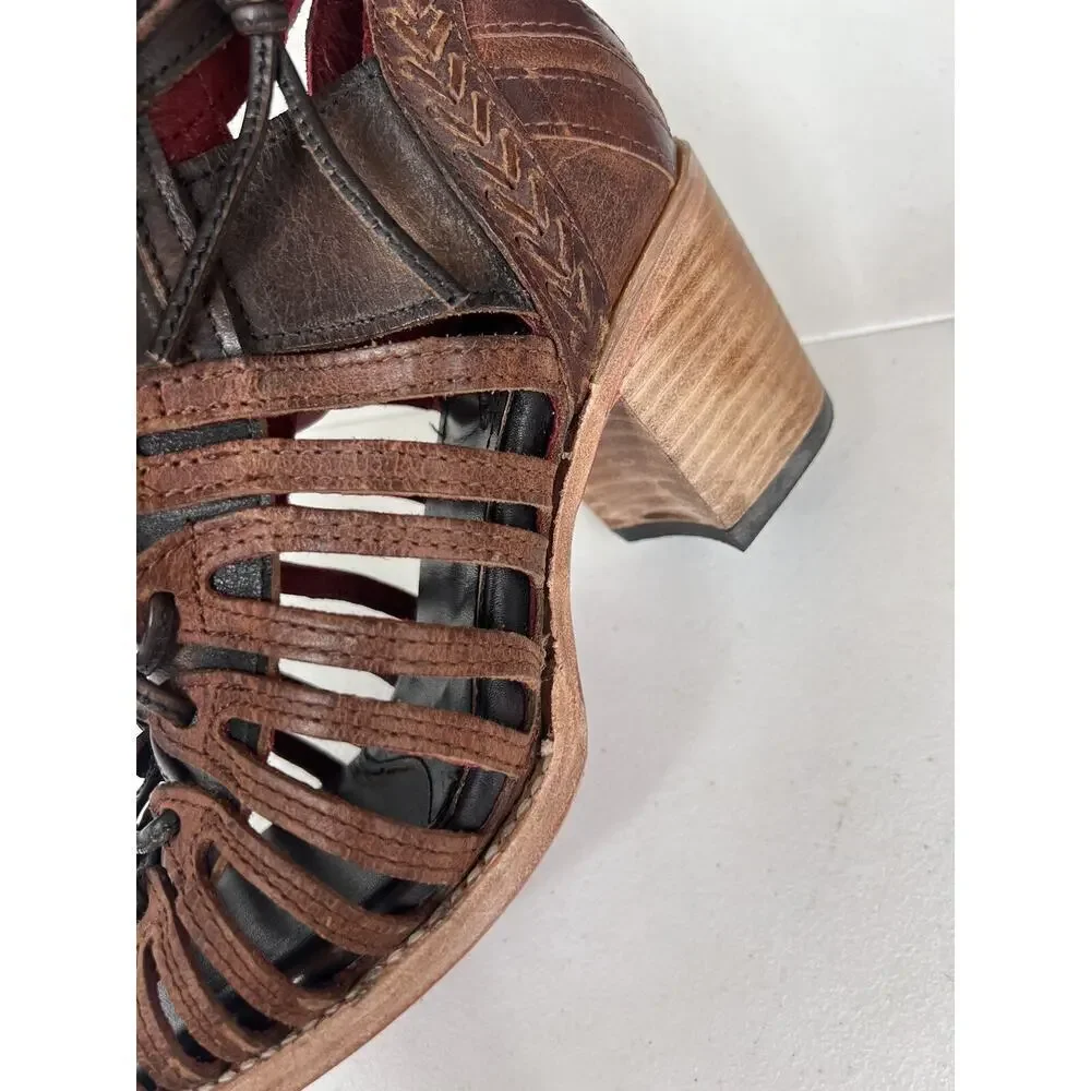 Freebird By Steven Wazee Leather Sandal Heel Booties Womens Size 7 Distressed - Picture 8 of 15